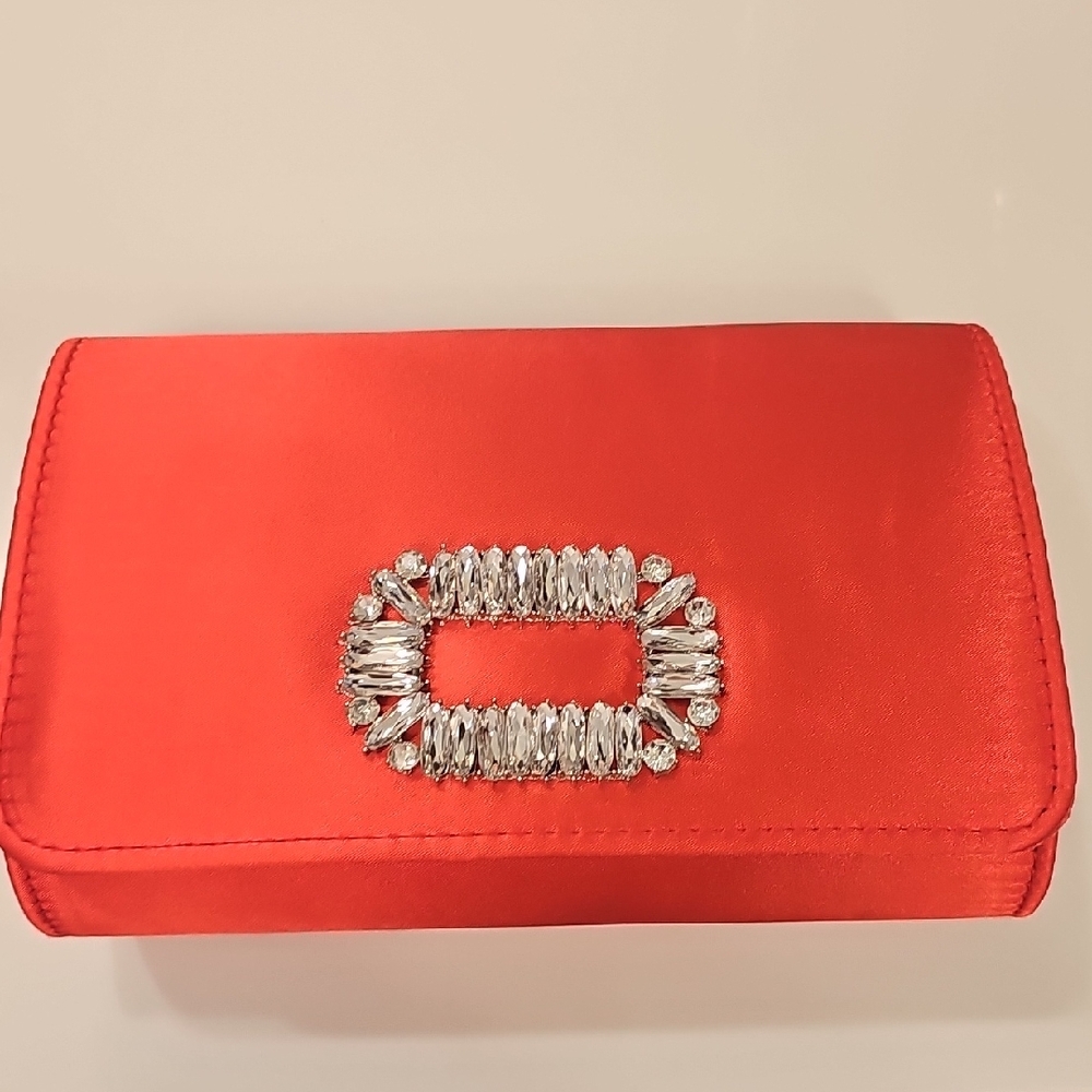 Elegant Red Clutch with Crystal Embellishment